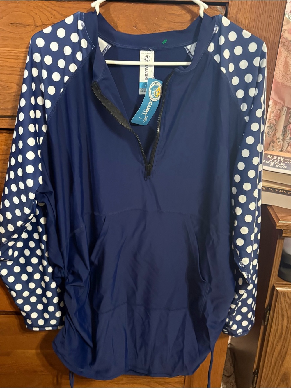 Halcurt Navy Half-Zip Polka Dot Sleeve Pullover